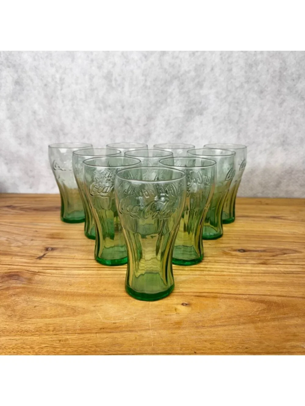 Set of 10 Vintage Coca-Cola Green Libbey Flared Glass Cup 6